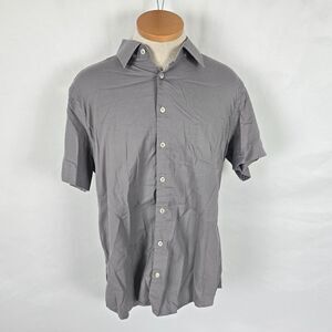 Stone Rose Button Down Shirt Men's M Gray Solid Short Sleeve Collard Casual
